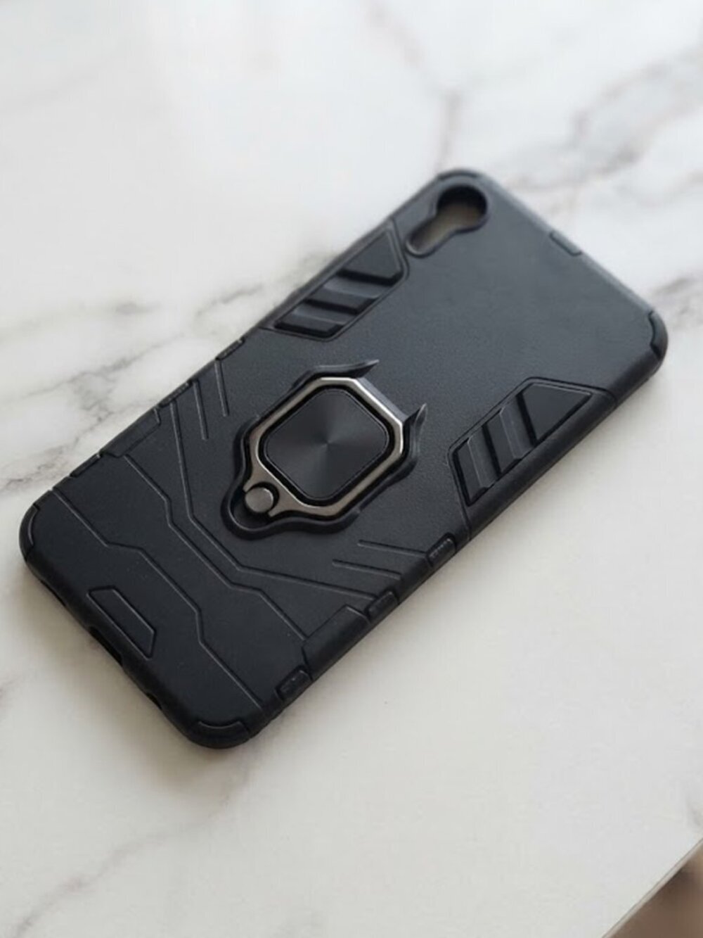 Black iPhone XR Rugged Phone Case with Ring Stand